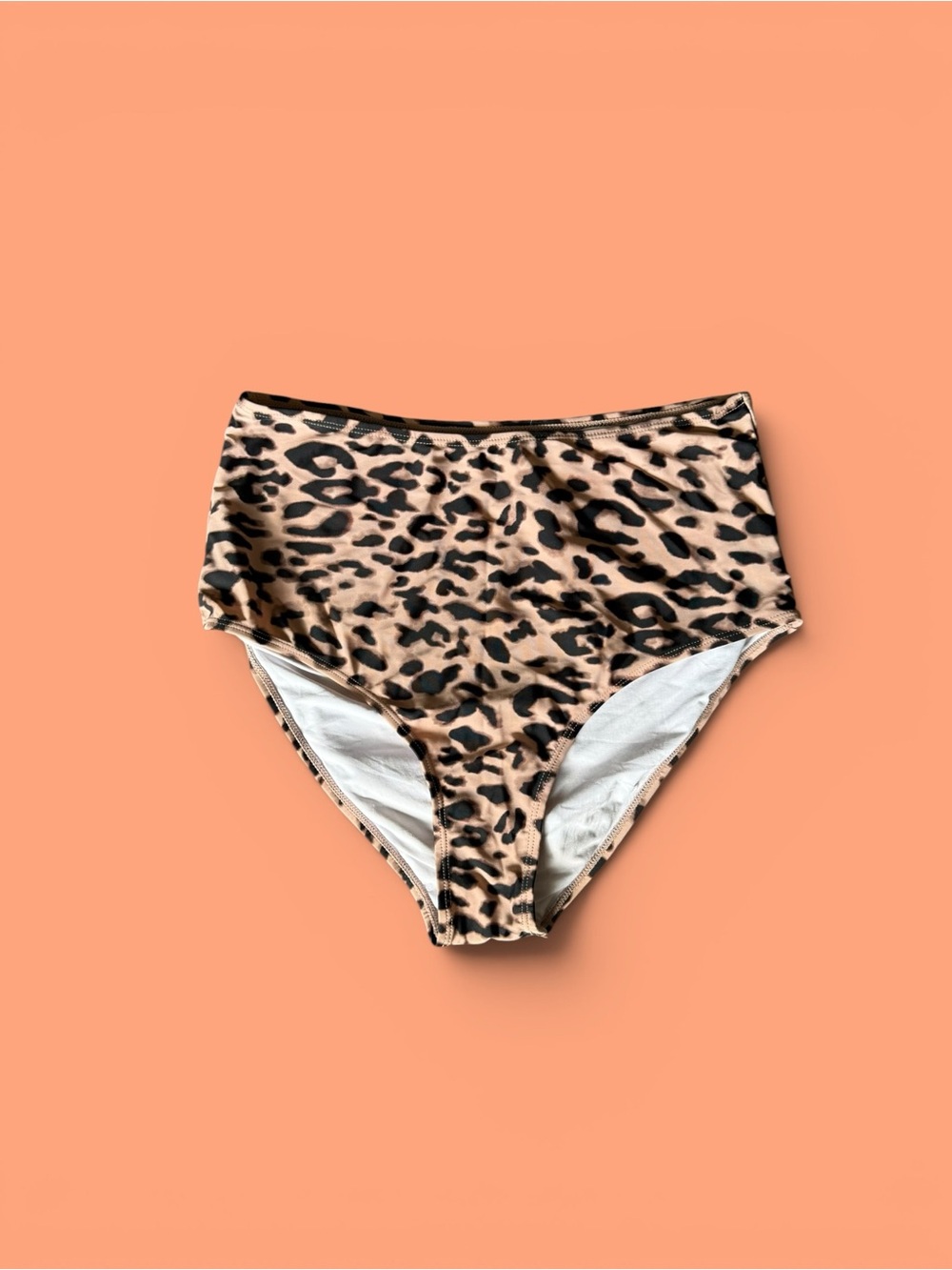 High-Waisted Leopard Print Bikini Bottoms - Tan & Black
